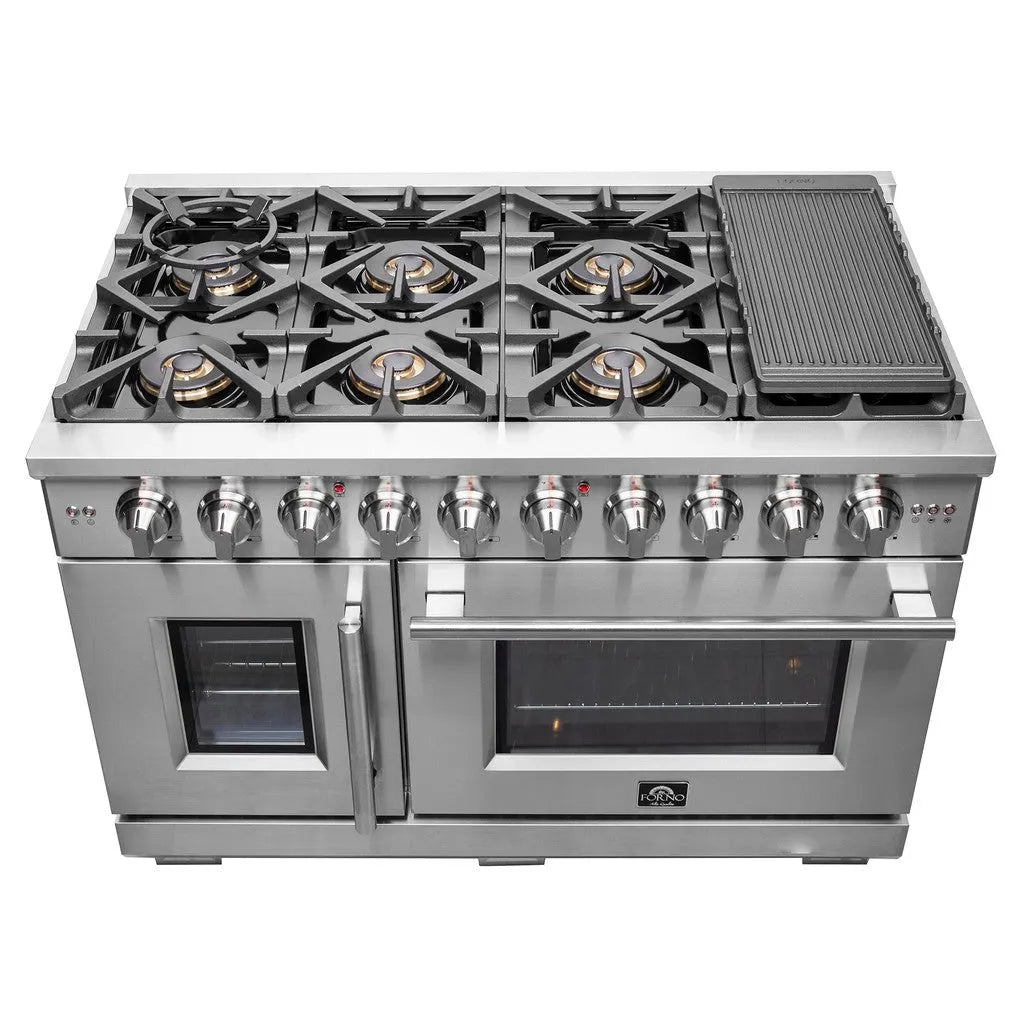 Forno Capriasca 48 in. 6.58 cu. ft. Left Swing Door Freestanding All Gas Range in Stainless Steel (FFSGS6460-48)-