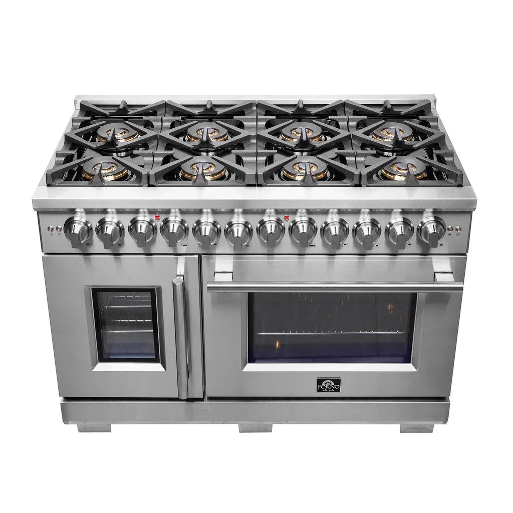 Forno Capriasca 48 in. 6.58 cu. ft. Left Swing Door Freestanding Dual Fuel Range with Gas Stove and Electric Oven in Stainless Steel (FFSGS6387-48)-