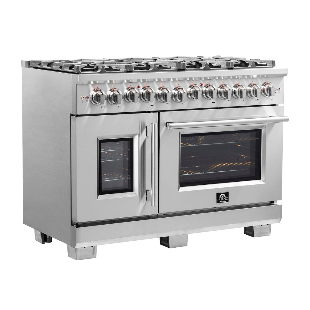 Forno Capriasca 48 in. 6.58 cu. ft. Left Swing Door Freestanding Dual Fuel Range with Gas Stove and Electric Oven in Stainless Steel (FFSGS6387-48)-