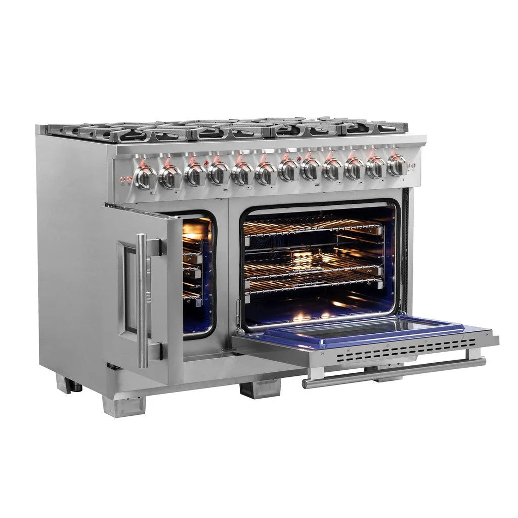 Forno Capriasca 48 in. 6.58 cu. ft. Left Swing Door Freestanding Dual Fuel Range with Gas Stove and Electric Oven in Stainless Steel (FFSGS6387-48)-