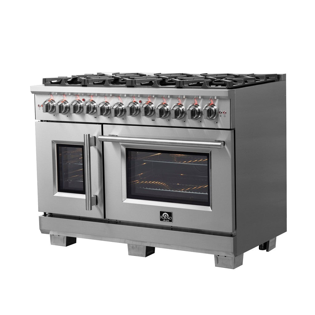 Forno Capriasca 48 in. 6.58 cu. ft. Left Swing Door Freestanding Dual Fuel Range with Gas Stove and Electric Oven in Stainless Steel (FFSGS6387-48)