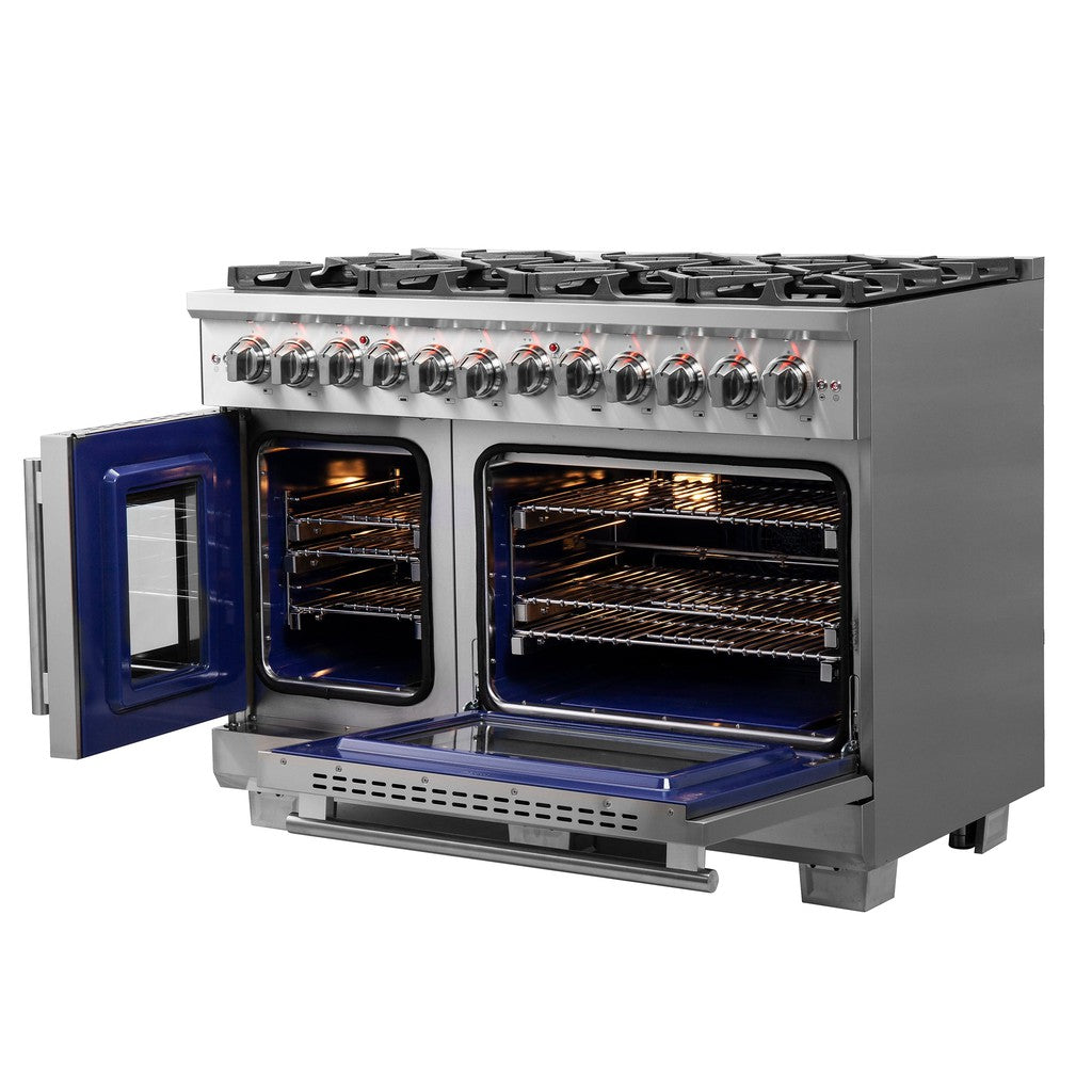 Forno Capriasca 48 in. 6.58 cu. ft. Left Swing Door Freestanding Dual Fuel Range with Gas Stove and Electric Oven in Stainless Steel (FFSGS6387-48)-