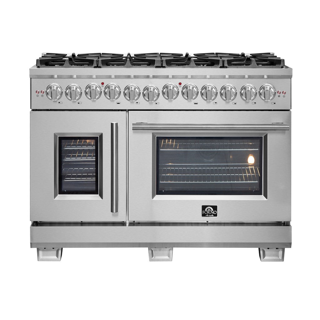 Forno Capriasca 48 in. 6.58 cu. ft. Left Swing Door Freestanding Dual Fuel Range with Gas Stove and Electric Oven in Stainless Steel (FFSGS6387-48)-