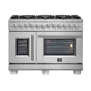 Forno Capriasca 48 in. 6.58 cu. ft. Left Swing Door Freestanding Dual Fuel Range with Gas Cooktop and Double Electric Oven in Stainless Steel (FFSGS6387-48) main image.