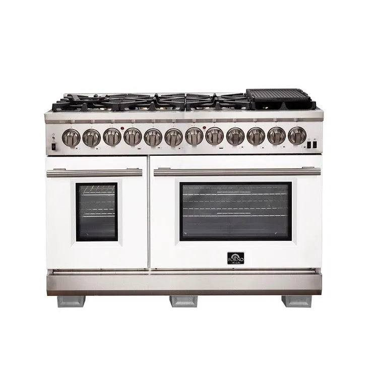 Forno Capriasca - 48 in. 6.58 cu. ft. Professional Dual Fuel Freestanding Range (FFSGS6187-48)-White Door