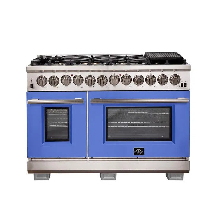 Forno Capriasca - 48 in. 6.58 cu. ft. Professional Dual Fuel Freestanding Range (FFSGS6187-48)-Blue Door