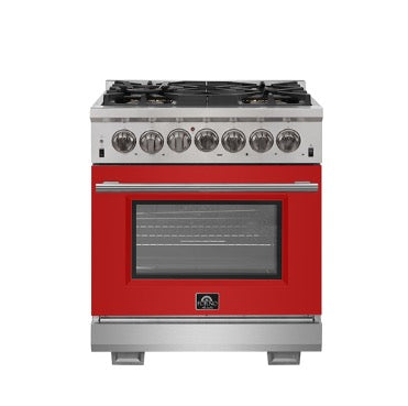 Forno Capriasca - Titanium 30 in. 4.53 cu. ft. Professional Freestanding Dual Fuel Range (FFSGS6187-30) Stainless Steel with Red Door