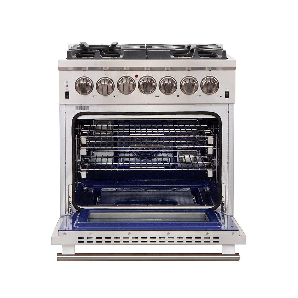 Forno Capriasca - Titanium 30 in. 4.53 cu. ft. Professional Freestanding Dual Fuel Range (FFSGS6187-30) in Stainless Steel Oven Door Open