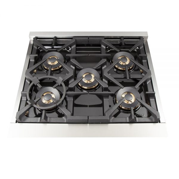 Forno Capriasca - Titanium 30 in. 4.53 cu. ft. Professional Freestanding Dual Fuel Range (FFSGS6187-30) 5-Burner Cooktop Close Up Top View