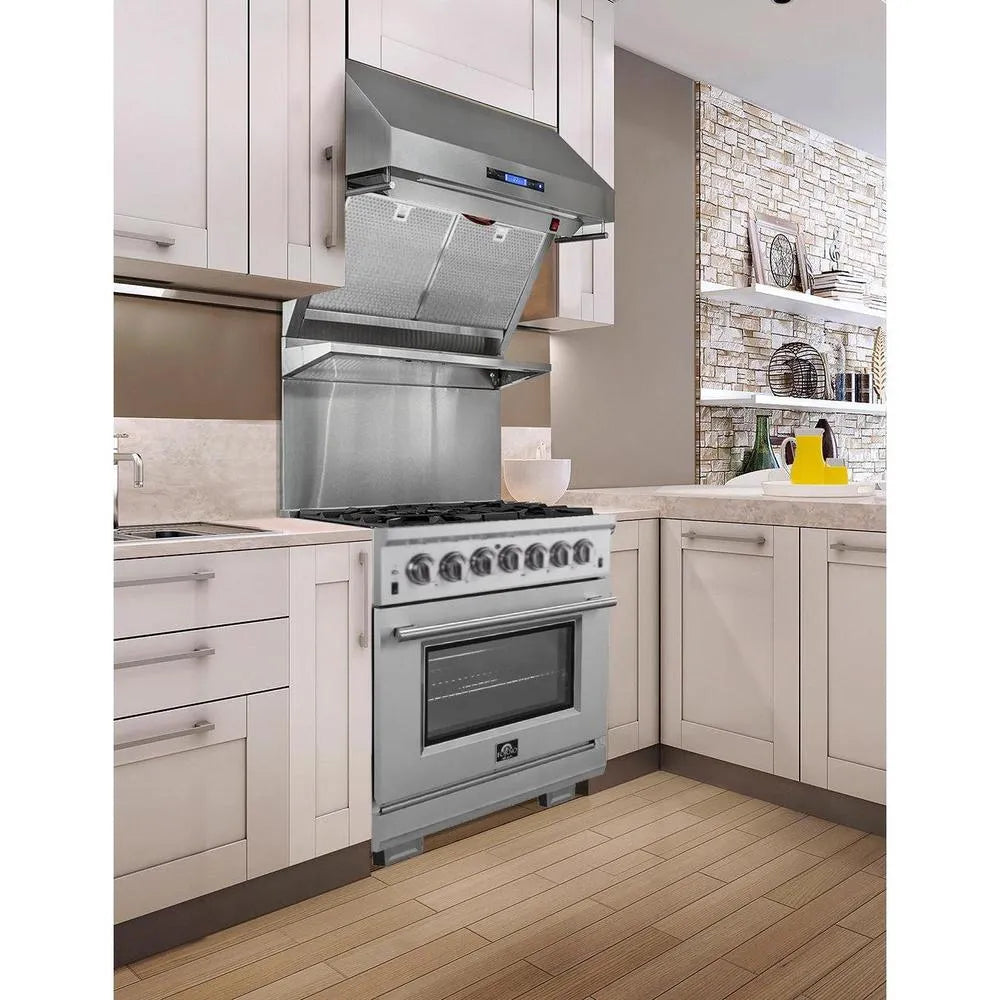 Forno Capriasca - Titanium 30 in. 4.53 cu. ft. Professional Freestanding Dual Fuel Range (FFSGS6187-30) Installed in a luxury kitchen