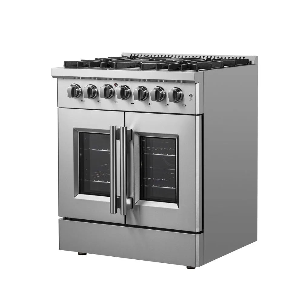 Forno Galiano 30 in. 4.32 cu. ft. French Door Freestanding Dual Fuel Range with Gas Stove and Electric Oven in Stainless Steel (FFSGS6356-30)-