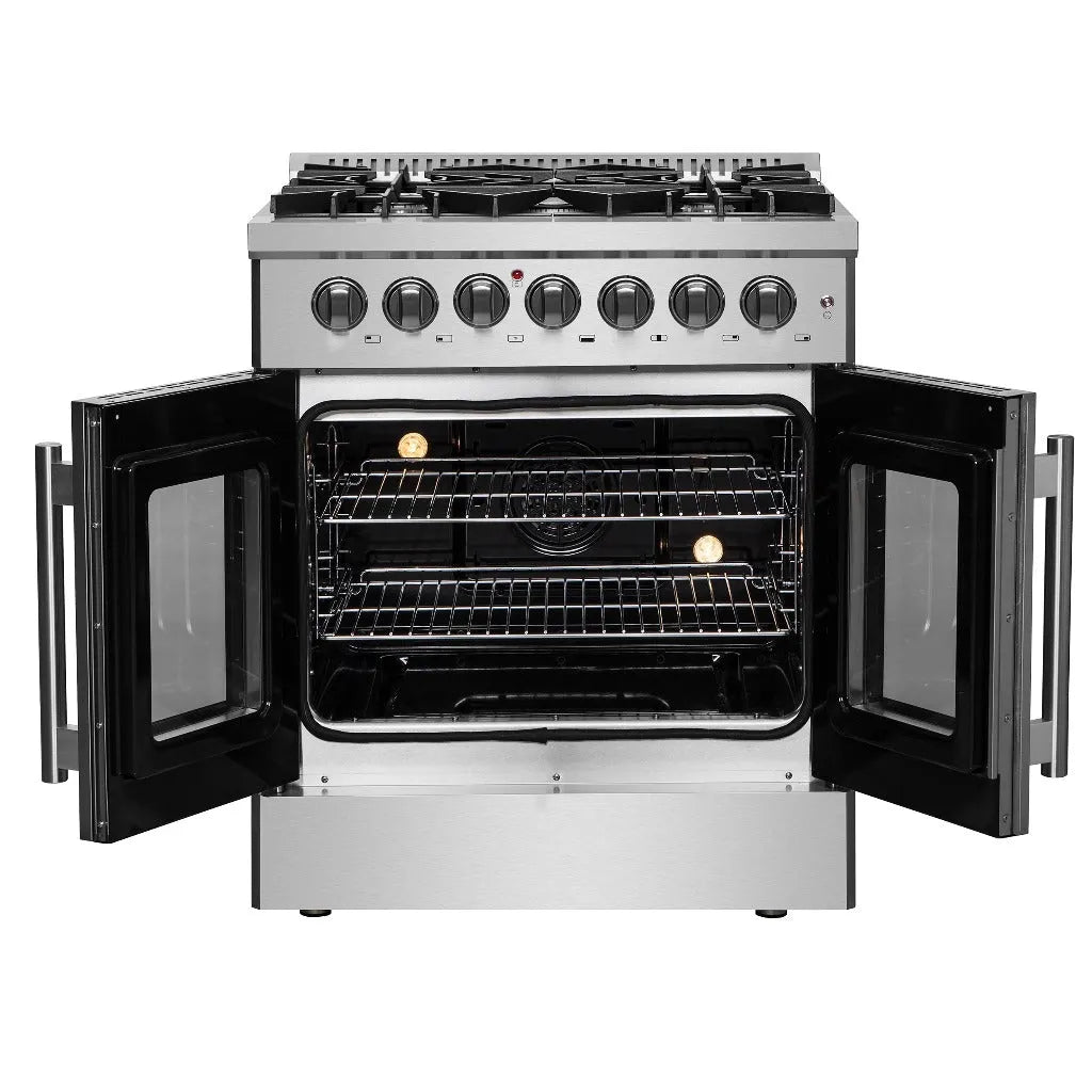 Forno Galiano 30 in. 4.32 cu. ft. French Door Freestanding Dual Fuel Range with Gas Stove and Electric Oven in Stainless Steel (FFSGS6356-30)-