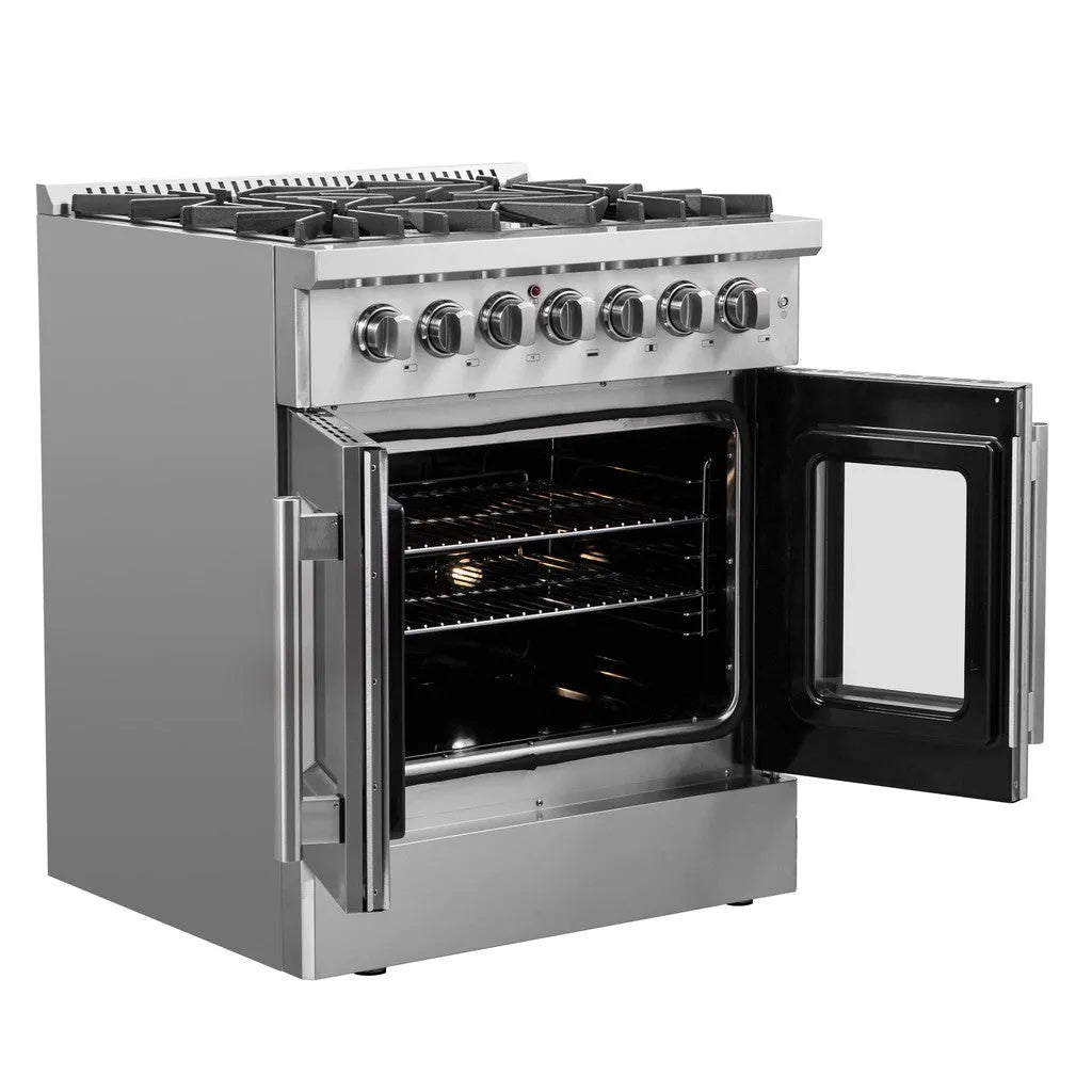 Forno Galiano 30 in. 4.32 cu. ft. French Door Freestanding Dual Fuel Range with Gas Stove and Electric Oven in Stainless Steel (FFSGS6356-30)-
