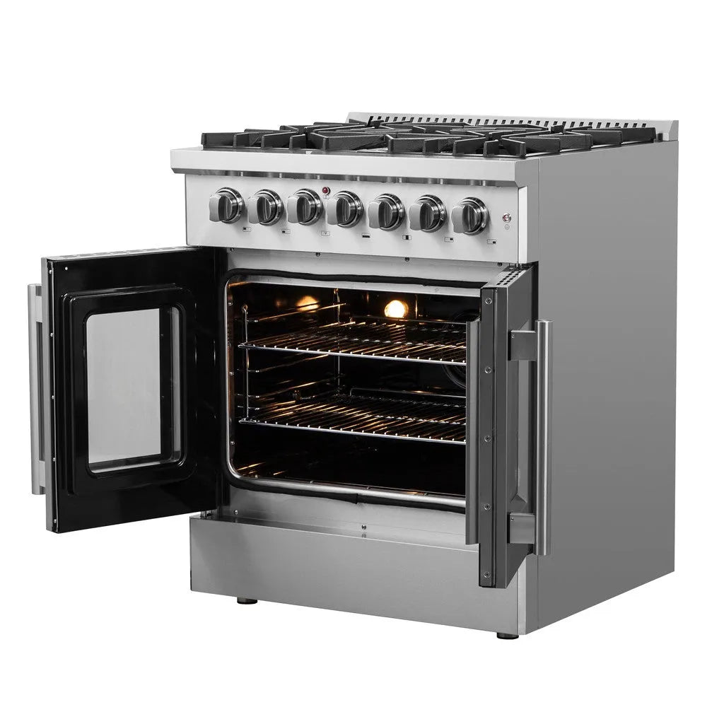 Forno Galiano 30 in. 4.32 cu. ft. French Door Freestanding Dual Fuel Range with Gas Stove and Electric Oven in Stainless Steel (FFSGS6356-30)-