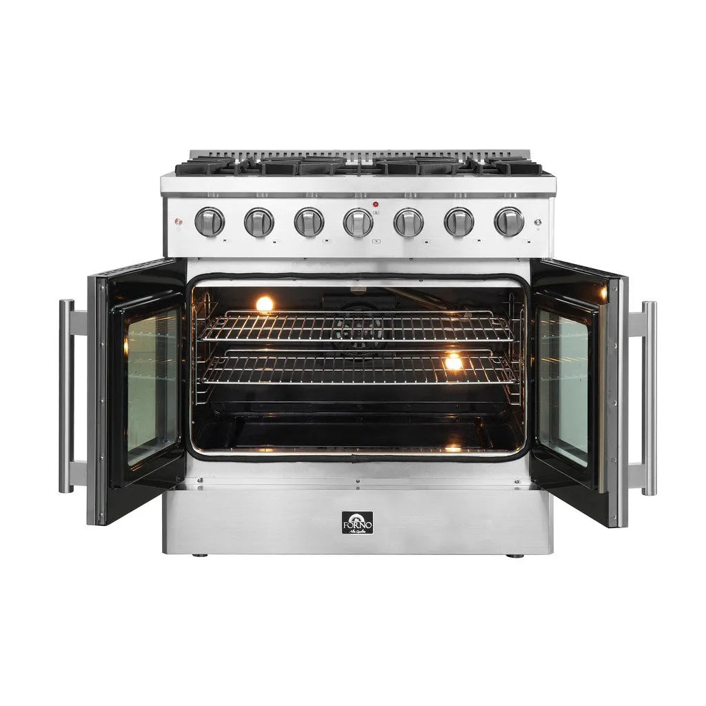 Forno Galiano 36 in. 5.36 cu. ft. French Door Freestanding All Gas Range in Stainless Steel (FFSGS6444-36)-