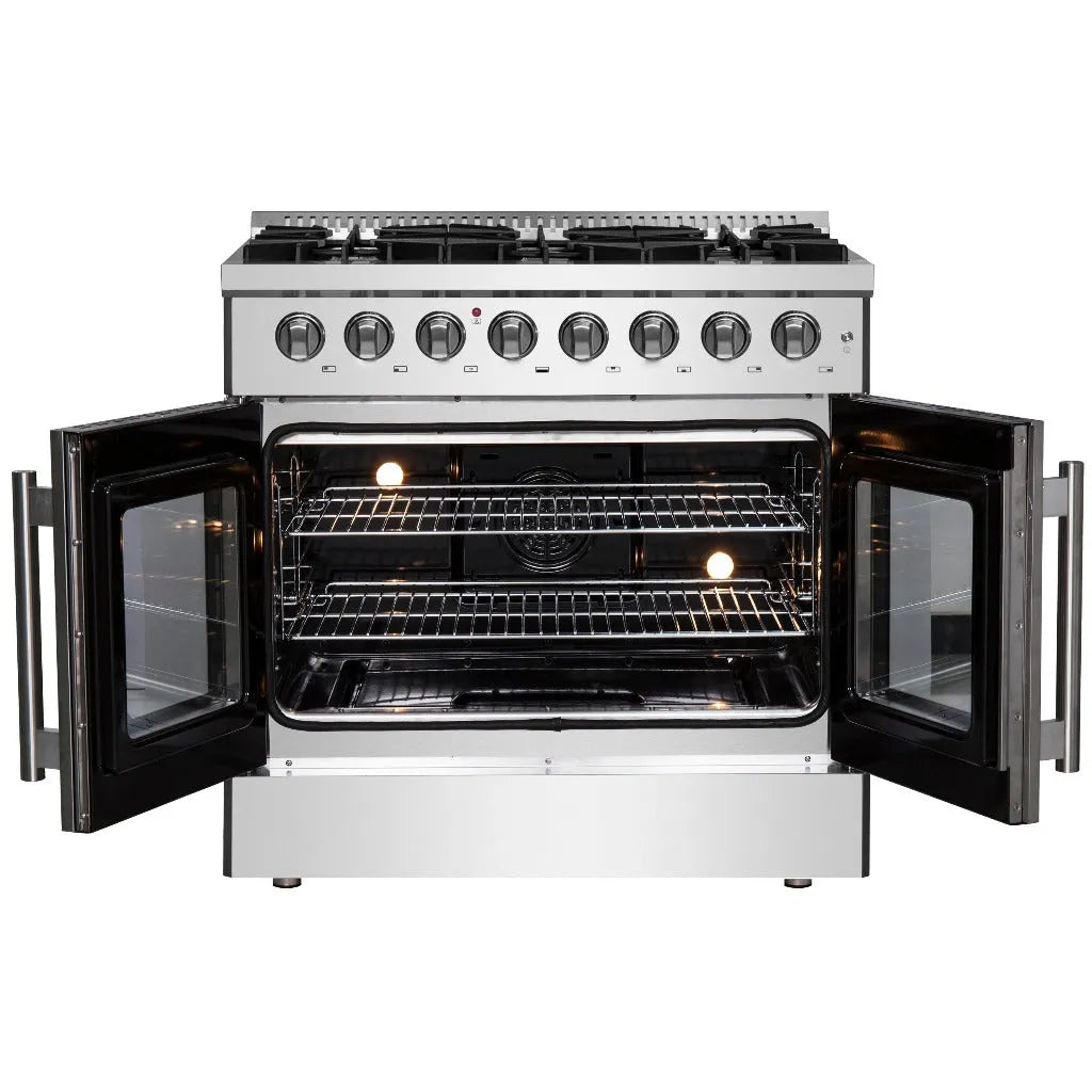 Forno Galiano 36 in. 5.36 cu. ft. French Door Freestanding Dual Fuel Range with Gas Stove and Electric Oven in Stainless Steel (FFSGS6356-36)-