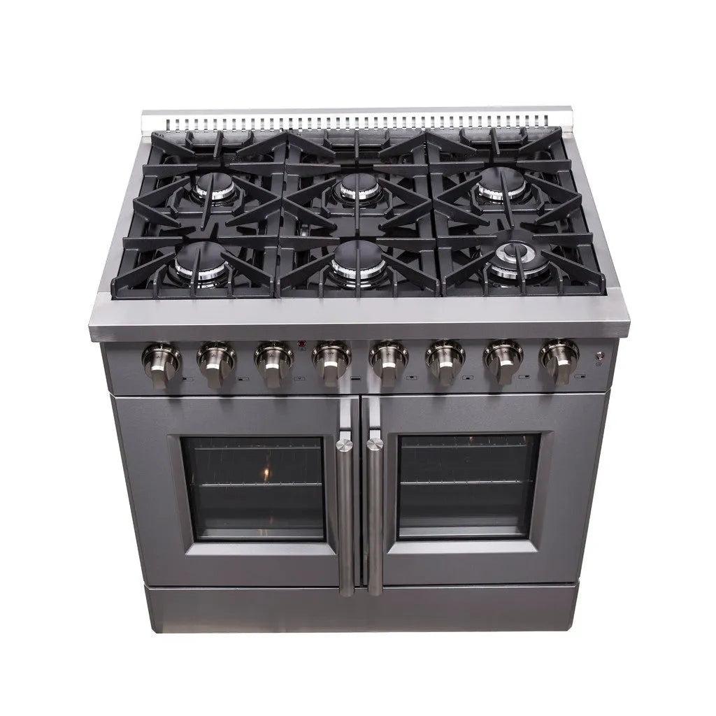 Forno Galiano 36 in. 5.36 cu. ft. French Door Freestanding Dual Fuel Range with Gas Stove and Electric Oven in Stainless Steel (FFSGS6356-36)-