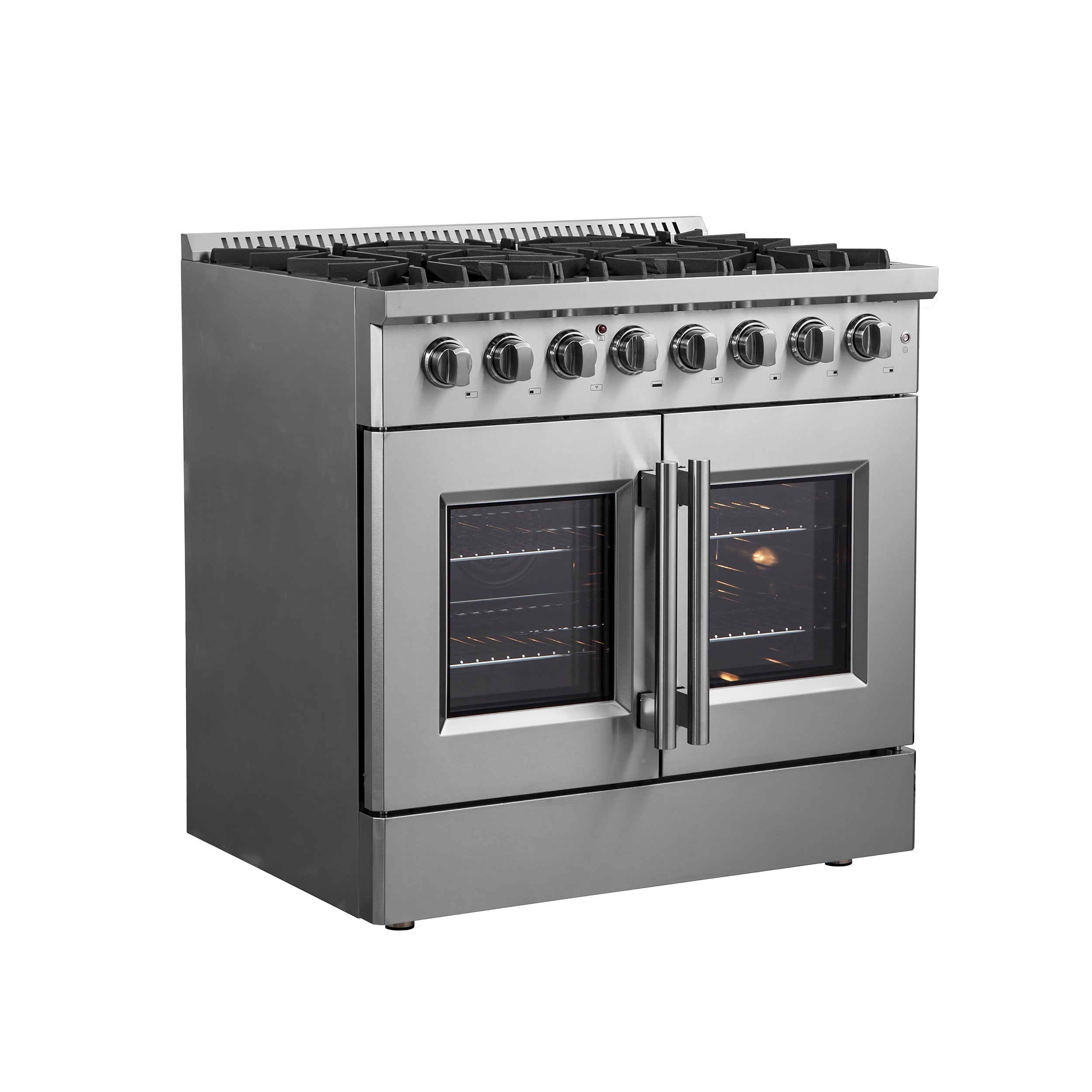 Forno Galiano 36 in. 5.36 cu. ft. French Door Freestanding Dual Fuel Range with Gas Stove and Electric Oven in Stainless Steel (FFSGS6356-36)-