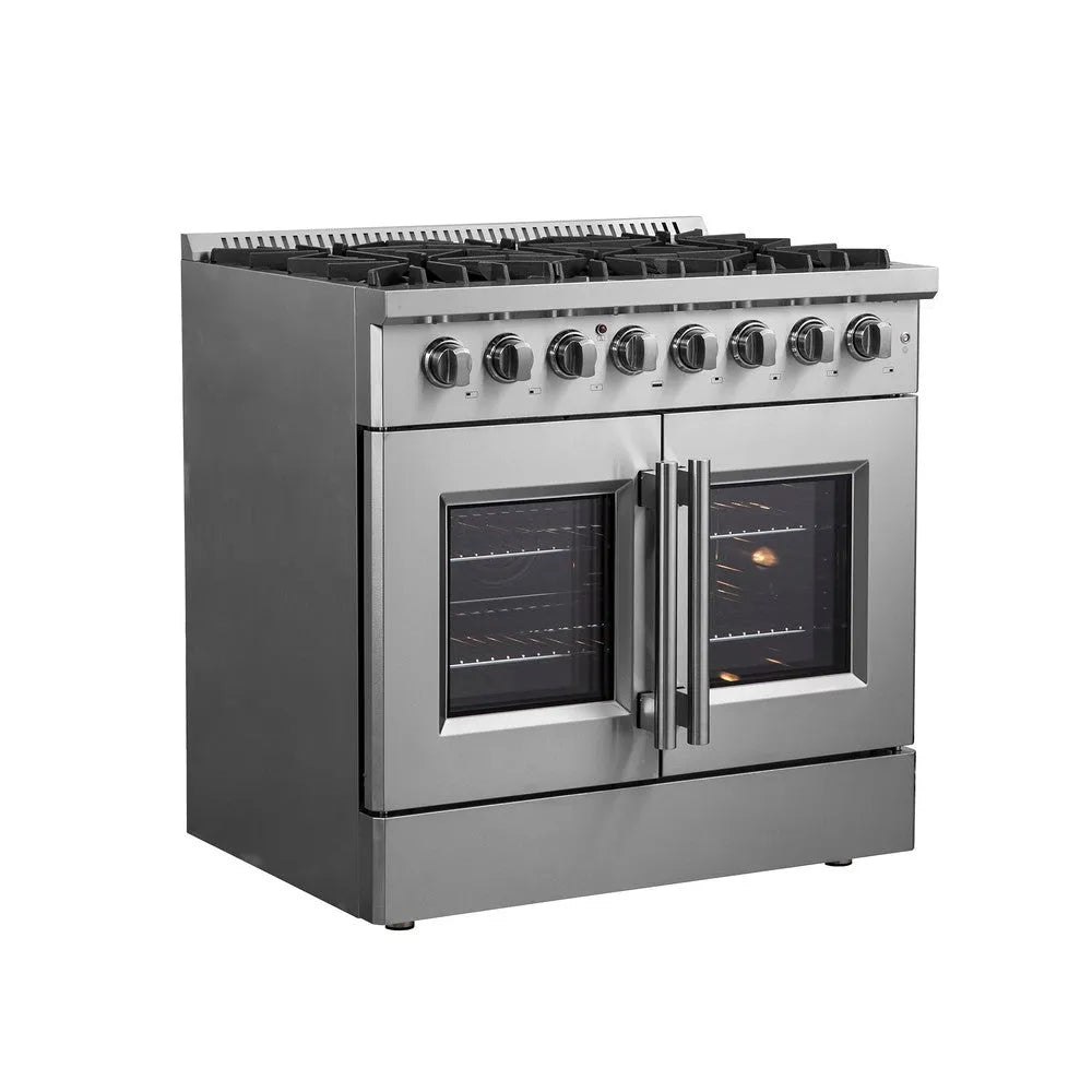 Forno Galiano 36 in. 5.36 cu. ft. French Door Freestanding Dual Fuel Range with Gas Stove and Electric Oven in Stainless Steel (FFSGS6356-36)-