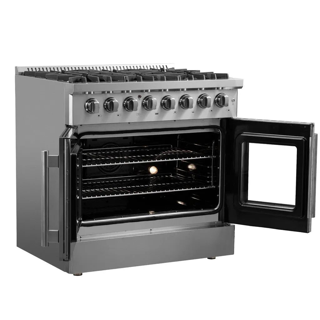 Forno Galiano 36 in. 5.36 cu. ft. French Door Freestanding Dual Fuel Range with Gas Stove and Electric Oven in Stainless Steel (FFSGS6356-36)-