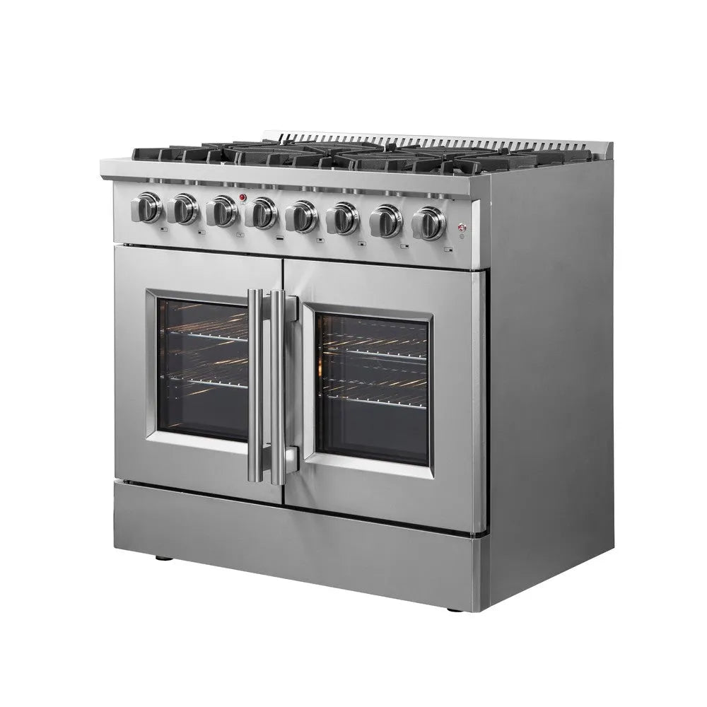 Forno Galiano 36 in. 5.36 cu. ft. French Door Freestanding Dual Fuel Range with Gas Stove and Electric Oven in Stainless Steel (FFSGS6356-36)-