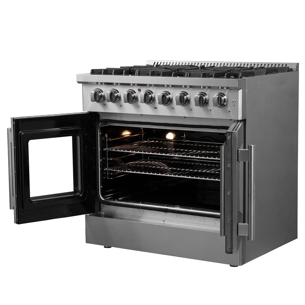 Forno Galiano 36 in. 5.36 cu. ft. French Door Freestanding Dual Fuel Range with Gas Stove and Electric Oven in Stainless Steel (FFSGS6356-36)-
