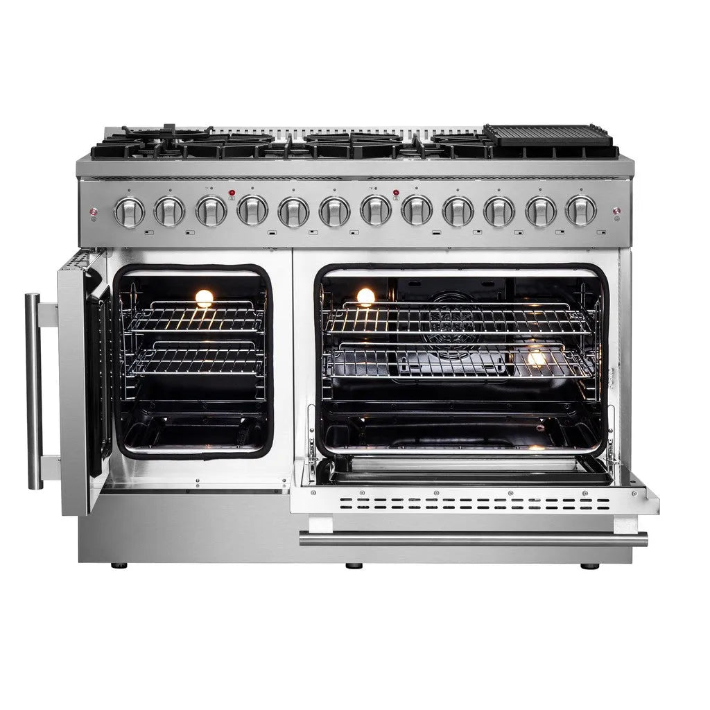 Forno Galiano 48 in. 6.58 cu. ft. Left Swing Door Freestanding Dual Fuel Range with Gas Stove and Electric Oven in Stainless Steel (FFSGS6356-48)-