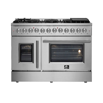 Forno Galiano 48 in. 6.58 cu. ft. Left Swing Door Freestanding Dual Fuel Range with Gas Stove and Electric Oven in Stainless Steel (FFSGS6356-48)-