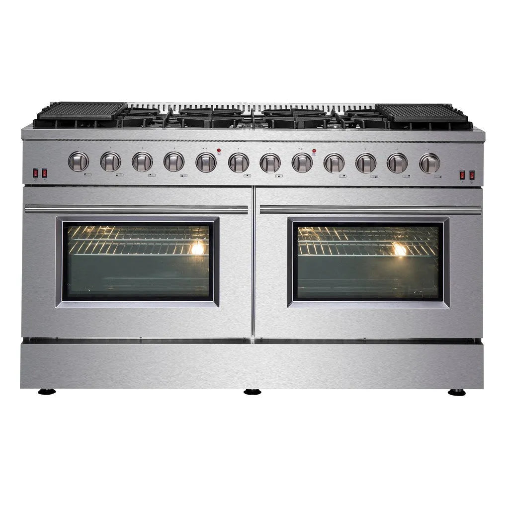 Forno Galiano 60 in. 6.58 cu. ft Gold Professional Gas Range with Gas Cooktop and Double Gas Oven in Stainless Steel (FFSGS6244-60) main image.