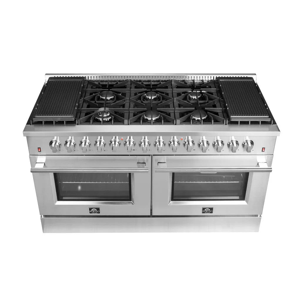 Forno Galiano - 60 in. 8.64 cu. ft Gold Professional Freestanding Dual Fuel Range in Stainless Steel (FFSGS6156-60)-