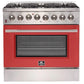 Forno Galiano Gold Professional - 36 in. 5.36 cu. ft. Freestanding Dual Fuel Range with Gas Stove and Electric Oven in Stainless Steel (FFSGS6156-36)-Red Door