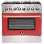 Forno Galiano Gold Professional - 36 in. 5.36 cu. ft. Freestanding Dual Fuel Range with Gas Stove and Electric Oven in Stainless Steel (FFSGS6156-36)-Red Door