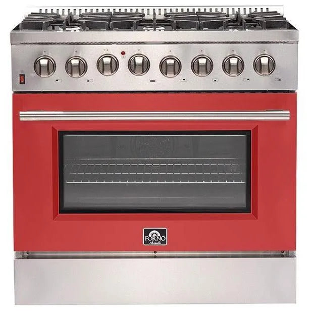 Forno Galiano Gold Professional - 36 in. 5.36 cu. ft. Freestanding Dual Fuel Range with Gas Stove and Electric Oven in Stainless Steel (FFSGS6156-36)-Red Door