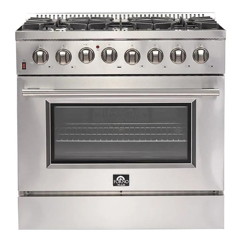 Forno Galiano Gold Professional 36 in. 5.36 cu. ft. Freestanding Dual Fuel Range with Gas Cooktop and Electric Oven in Stainless Steel (FFSGS6156-36) main image.