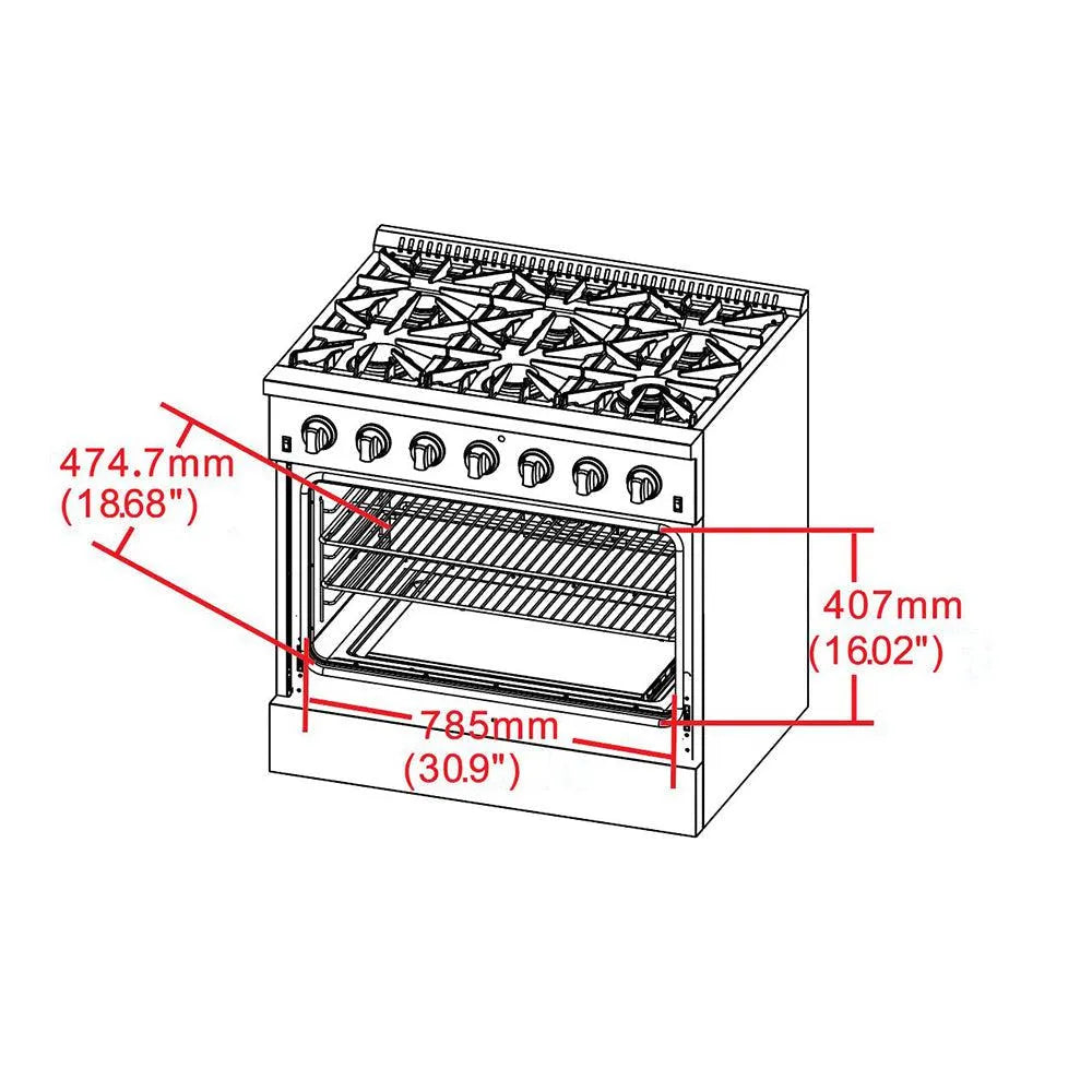 Forno Galiano Gold Professional - 36 inch 5.32 cu.ft. Freestanding All Gas Range (FFSGS6244-36) Oven Door Measurements