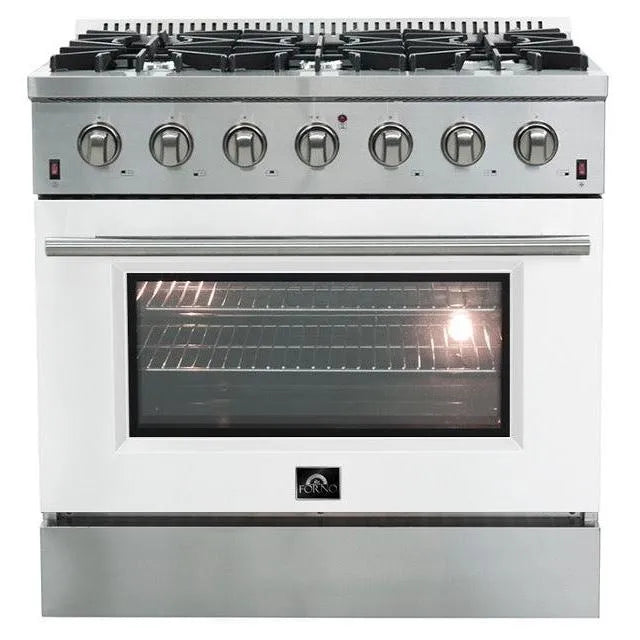 Forno Galiano Gold Professional - 36 inch 5.32 cu.ft. Freestanding All Gas Range (FFSGS6244-36) with White Door