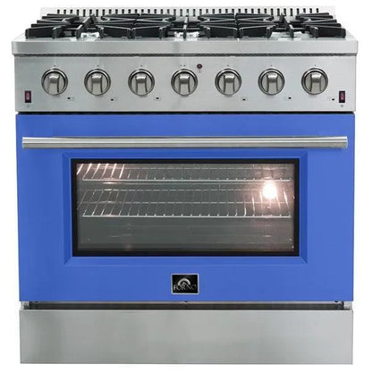 Forno Galiano Gold Professional - 36 inch 5.32 cu.ft. Freestanding All Gas Range (FFSGS6244-36) with Blue Door