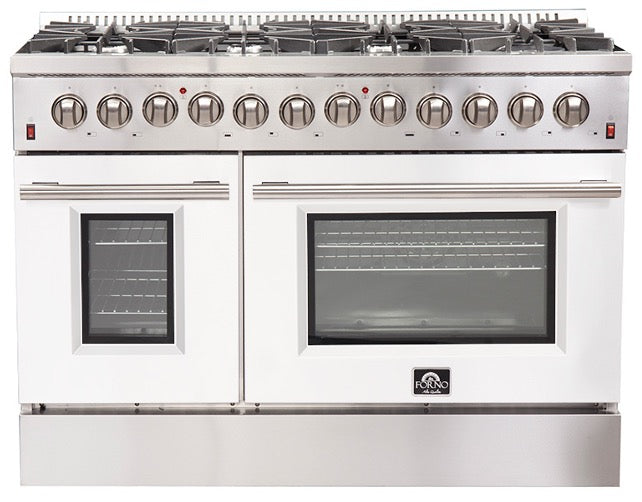 Forno Galiano Professional - 48 in. 6.58 cu. ft. Dual Fuel Range with Gas Stove and Electric Oven in Stainless Steel (FFSGS6156-48)-White Door