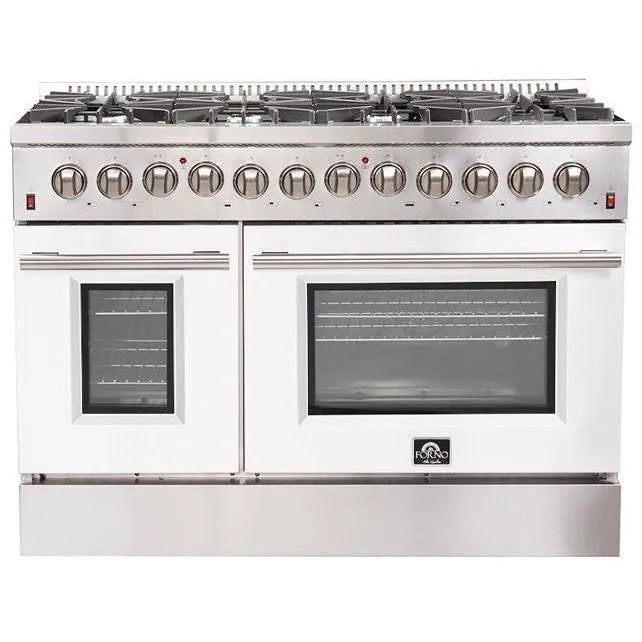 Forno Galiano Professional - 48 in. 6.58 cu. ft. Dual Fuel Range with Gas Stove and Electric Oven in Stainless Steel (FFSGS6156-48)-White Door