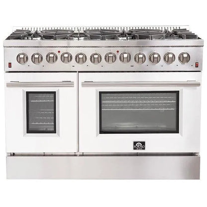 Forno Galiano Professional - 48 in. 6.58 cu. ft. Dual Fuel Range with Gas Stove and Electric Oven in Stainless Steel (FFSGS6156-48)-White Door