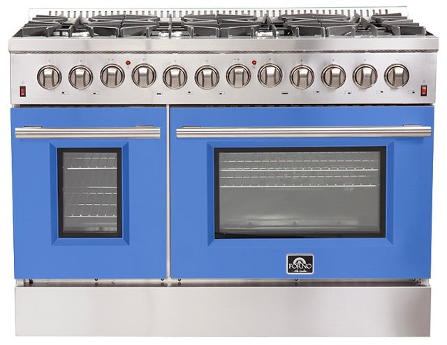 Forno Galiano Professional - 48 in. 6.58 cu. ft. Dual Fuel Range with Gas Stove and Electric Oven in Stainless Steel (FFSGS6156-48)-Blue Door