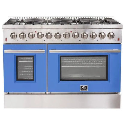 Forno Galiano Professional - 48 in. 6.58 cu. ft. Dual Fuel Range with Gas Stove and Electric Oven in Stainless Steel (FFSGS6156-48)-Blue Door