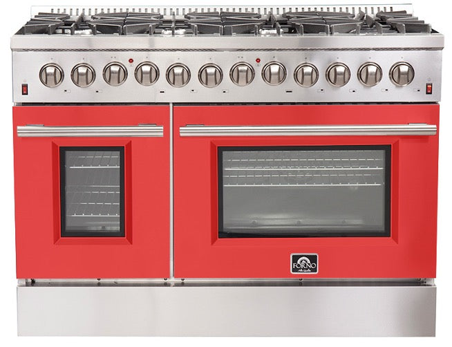 Forno Galiano Professional - 48 in. 6.58 cu. ft. Dual Fuel Range with Gas Stove and Electric Oven in Stainless Steel (FFSGS6156-48)-Red Door