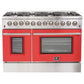 Forno Galiano Professional - 48 in. 6.58 cu. ft. Dual Fuel Range with Gas Stove and Electric Oven in Stainless Steel (FFSGS6156-48)-Red Door