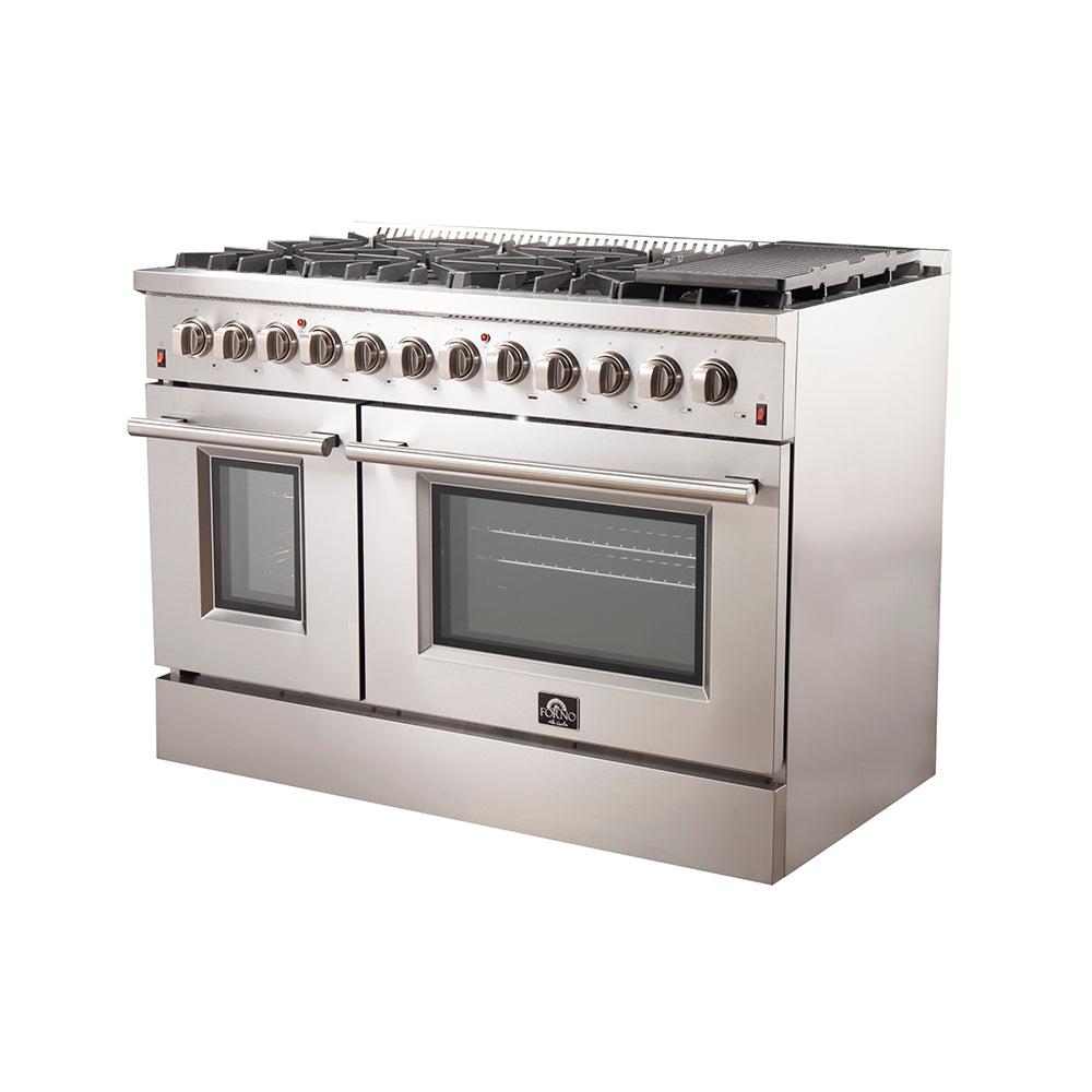 Forno Galiano Professional - 48 in. 6.58 cu. ft. Dual Fuel Range with Gas Stove and Electric Oven in Stainless Steel (FFSGS6156-48) - white background