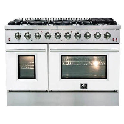 Forno Galiano Professional - 48 in. 6.58 cu. ft. Range with Gas Stove and Gas Oven in Stainless Steel (FFSGS6244-48) with White Door