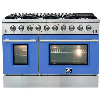 Forno Galiano Professional - 48 in. 6.58 cu. ft. Range with Gas Stove and Gas Oven in Stainless Steel (FFSGS6244-48) with Blue Door