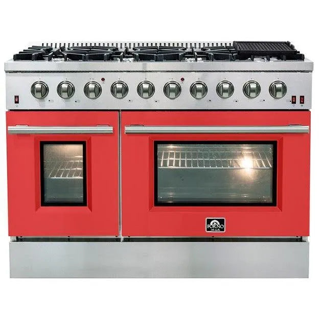 Forno Galiano Professional - 48 in. 6.58 cu. ft. Range with Gas Stove and Gas Oven in Stainless Steel (FFSGS6244-48) with Red Door