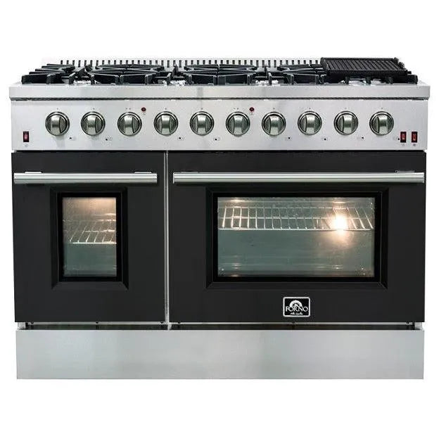 Forno Galiano Professional - 48 in. 6.58 cu. ft. Range with Gas Stove and Gas Oven in Stainless Steel (FFSGS6244-48) with Black Door