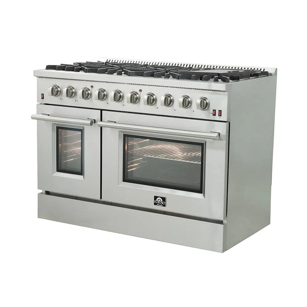 Forno Galiano Professional - 48 in. 6.58 cu. ft. Range with Gas Stove and Gas Oven in Stainless Steel (FFSGS6244-48) side, ovens closed.